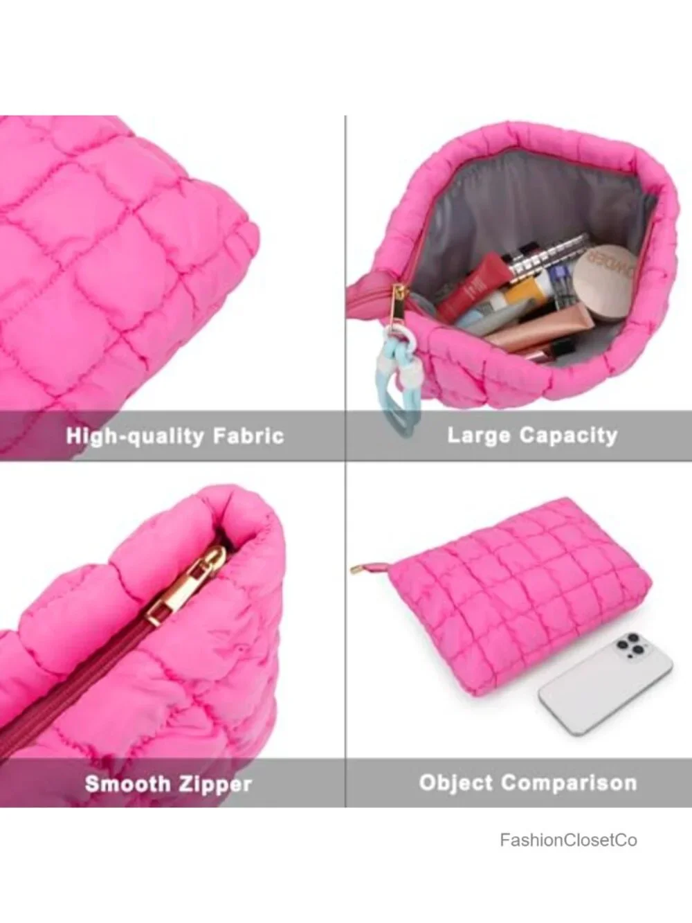 Quilted Puffer Makeup Bag with Handle Large Capacity Cosmetic Travel Organizer